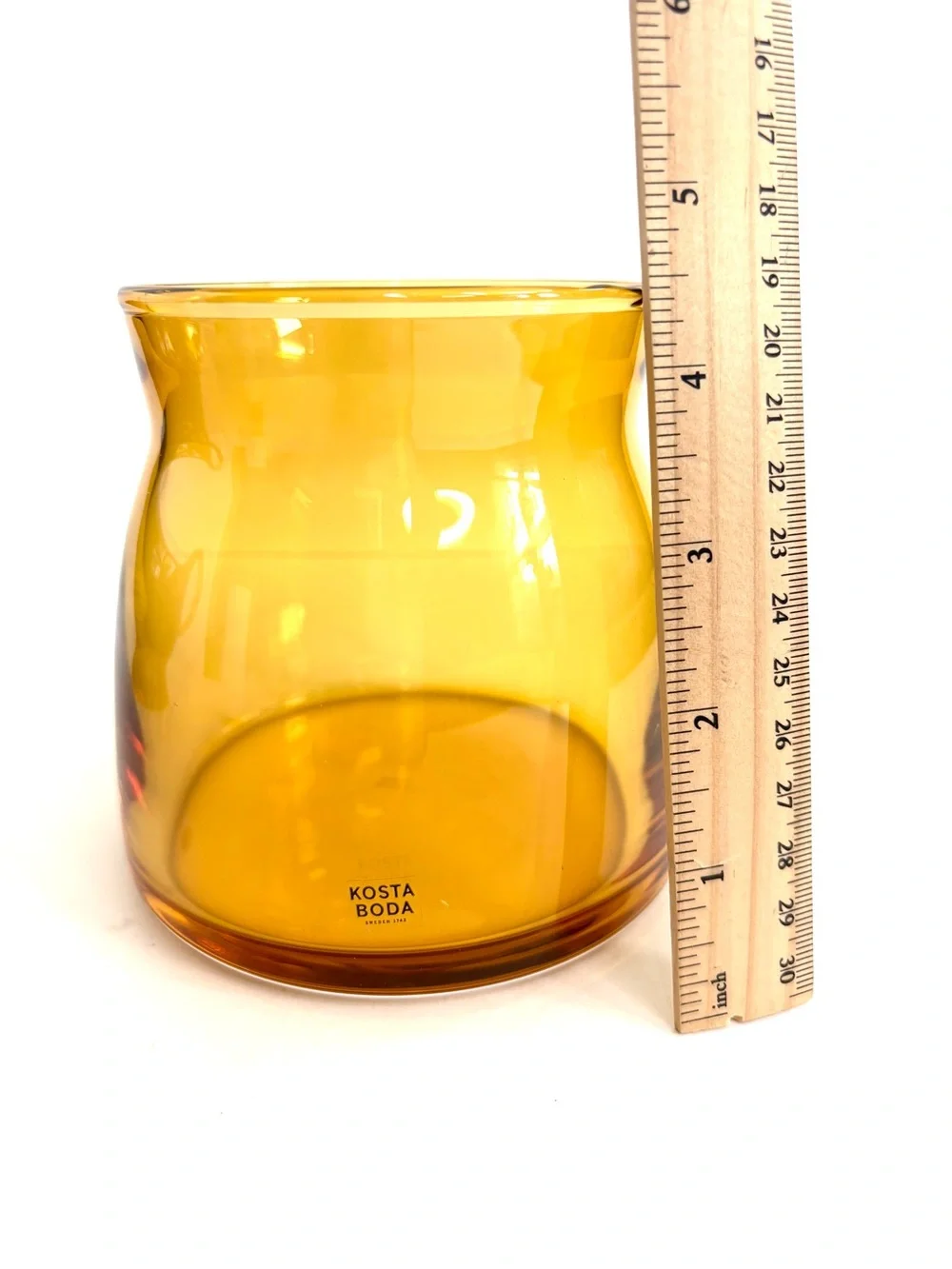 Kosta Boda Sweden Honey Amber-Toned Sculptural Minimalist‎ Blown Art Glass Vase
